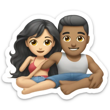 asian girl laying on the beach with american boyfriend sticker