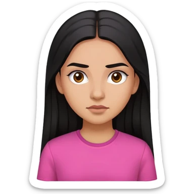 The girl with black long hair, light brown skin, thick eyebrows wearing dark pink shirt  sticker