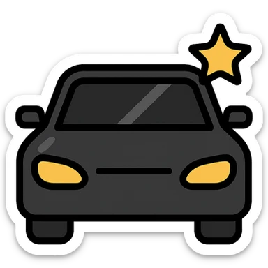 small bright silver or gold star on the glossy black surface of a high-end car, main color glossy black, subtle reflections, emphasis on mirror-like shine, modern and clean, not overloaded sticker