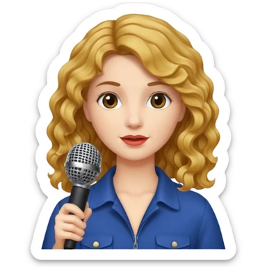 rubia con pelo ondulado y un microfono en la mano sticker