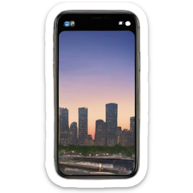 iPhone with open camera app taking a picture of evening city sticker