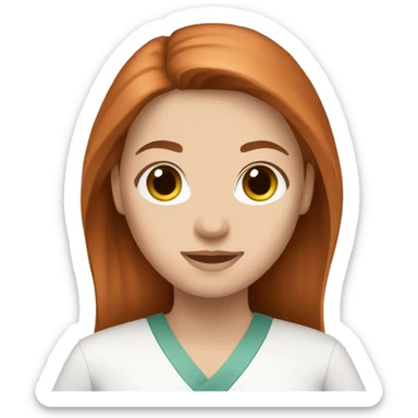 white girl. long auburn hair. Scrubs.  sticker