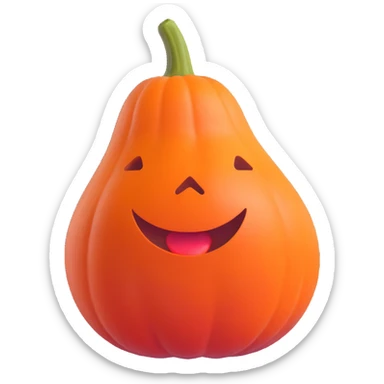 whole red kuri squash with deep orange-red skin and short curved stem, round slightly pear-shaped body, matte texture, clean 3D style, soft lighting, emoji scale sticker