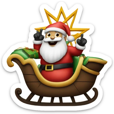 Santa Claus on his sleigh with a six point Jewish star sticker