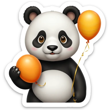 panda holding yellow and orange lines balloon in hand sticker