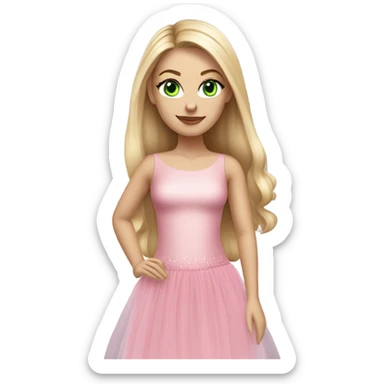 Realistic White girl with Long straight blonde hair, green eyes, tattoos, full body wearing pink tulle dress sticker
