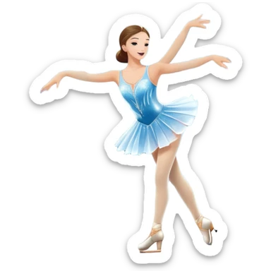 An icon showing a scenic ice rink with figure skater performing elegant moves under soft spotlight beams. Surrounded by audience stands and shimmering ice, the scene reflects harmony, grace, and the magic of figure skating. Transparent background included sticker