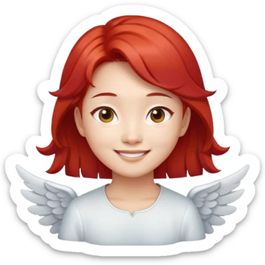 Smiling Asian angel with red hair and oval face sticker