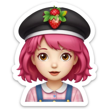 Cute ai emoji girl strawberry hair, and shortcake Berry hat, kawaii sticker