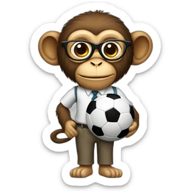 monkey professor with glasses and beard holding a soccer ball sticker
