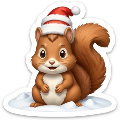 squirrel poking its head out of snow hill with christmas lights wrapped around head sticker