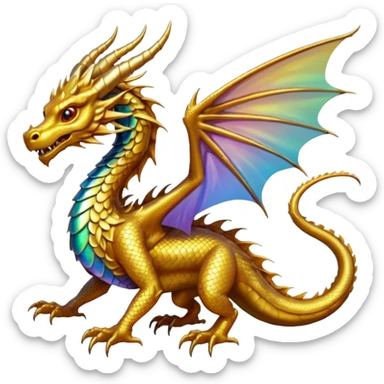 a golden dragon with two legs and two wings and one tail sticker