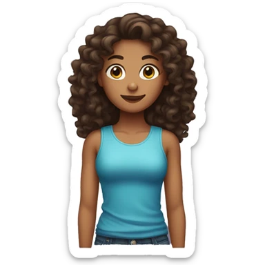 a tanned girl with dark brown long curly hair sticker