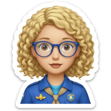 scout girl with blue scout uniform, blonde curly haired and glassess sticker