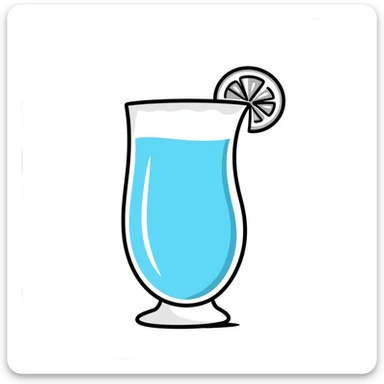 blue curaçao tropical cocktail in a hurricane glass, flat vector illustration sticker
