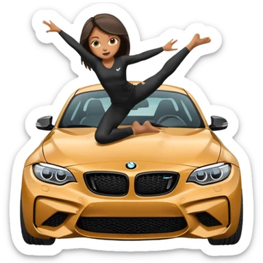 realistic portrait of girl doing the splits on the hood of BMW M2 car sticker