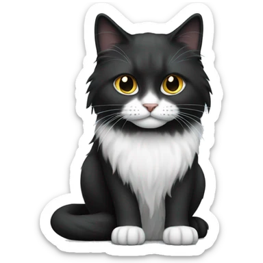 long haired cat half black half white with black bottom jaw sticker