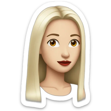 white female black long straight hair red lipstick big brown eyes sticker