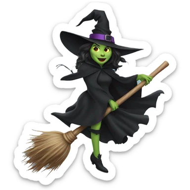 wicked witch riding a broom stick sticker
