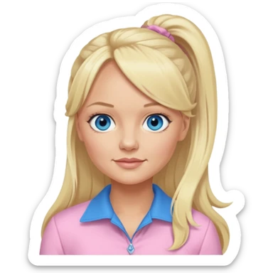 Emma Bunton with long blonde ponytail hair, blue eyes, light pink outfit sticker