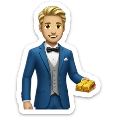 Posh-man-with-blue-suit-offering-goldbar sticker