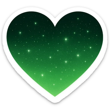 Modify the heart with a night sky gradient to a green night theme with a green gradient, more stars, and a soft glow. Remove the background entirely  sticker