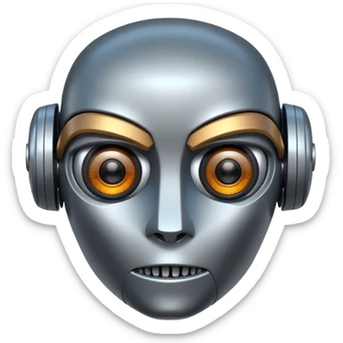the head of the robot from The Wild Robot movie, close-up, detailed, metallic, expressive eyes, neutral background sticker