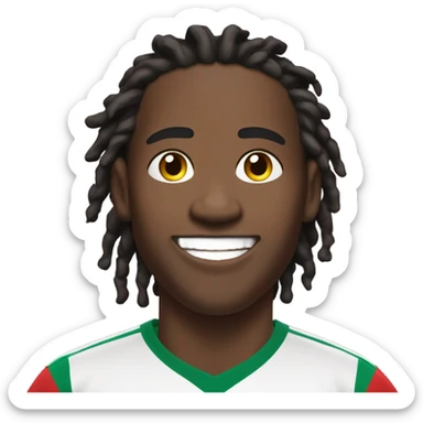  Young black man- 4 inch short black nappy messy dread locks-  low eyebrows - low eyes - no facial hair laughing Portugal jersey lean crazy smile  sticker