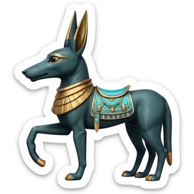 Ancient style saddled statue casually adorned anubis canine casually posed  sticker