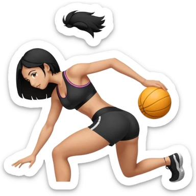 Tan woman with black hair pushing butt outward bent at waist sticker