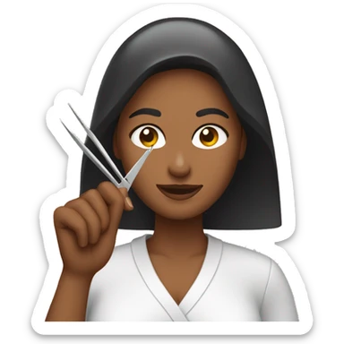 The woman is holding up tweezers in both hands  sticker