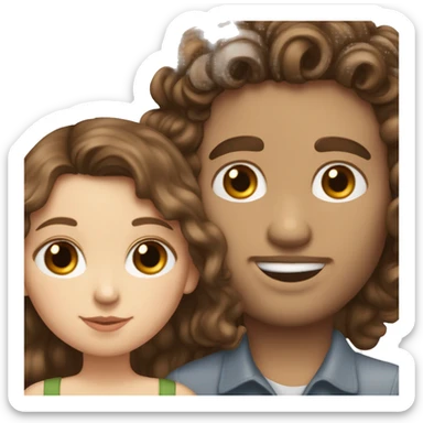white girl with sleek brown long hair kissing a white boy with short curly dark brown hair sticker