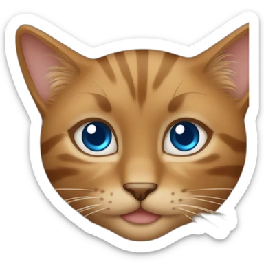 een bruine kat met een meisje ernaast met bruin haar en blauwe ogen sticker