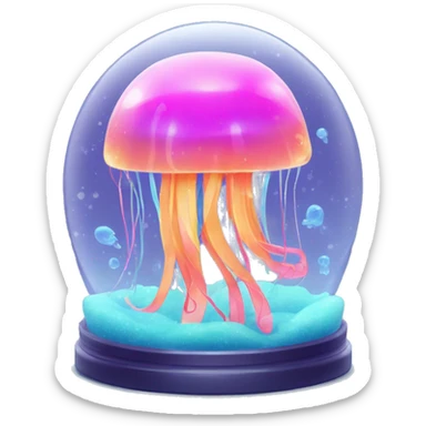 Kawaii neon jellyfish in an under the sea snow globe  sticker