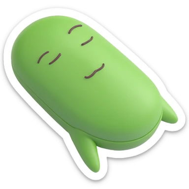 a green bean lying down, eyes closed, sleeping face sticker