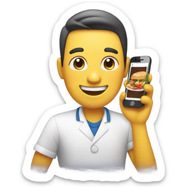 happy person showing food on a smartphone  sticker