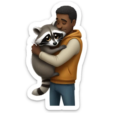 man huging racoon sticker