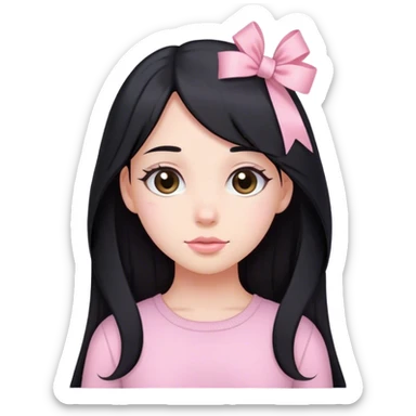 girl with long black hair with soft pink ribbon clip and soft pink clothes  sticker