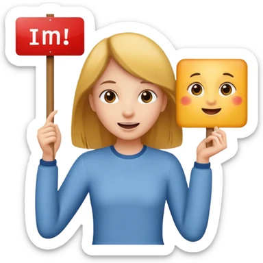 girl holding sign that says i’m excited sticker