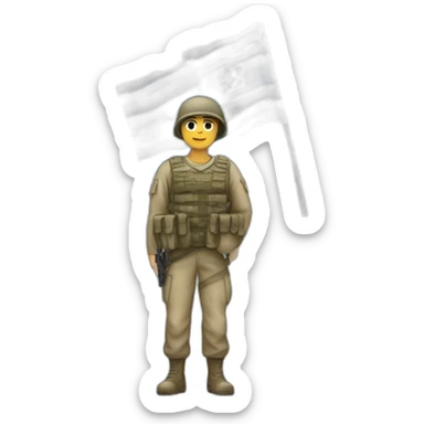 A soldier holds the flag of the State of Israel sticker
