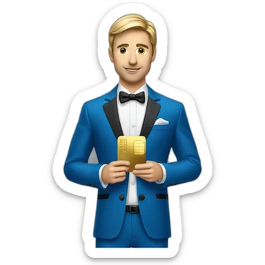 Posh-man-with-blue-suit-holding-gold-credit-card sticker