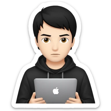 создай парня Айтишника хацкера волосы черные, темный айтишный аутентичный фон сзади sticker