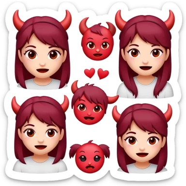 A set of burgundy emoticons, hellgirl in various poses with cute expressions. Cute style with a simple white background design. sticker set, sticker sheet template
 sticker