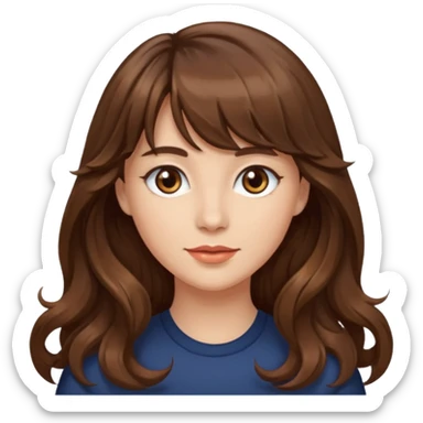 Chica ondulada de cabello castaño largo con flequillo  sticker