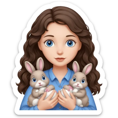 2 bunnys with a brunette girl with blue eyes and wavy hair sticker