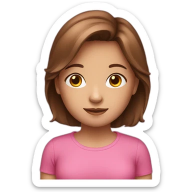 A girl whit brown hair and a pink top sticker