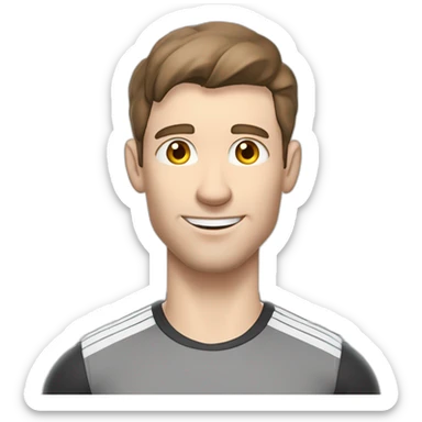 Pale skinned Fit Man With the biceps and brown hair in gray shirt, black sports shorts and white Sneakers Writing text on the flipchart sticker