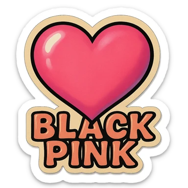 retro sticker style album cover with a large pink heart, black background, bold outlines, and the word 'BLACKPINK' in playful lettering sticker