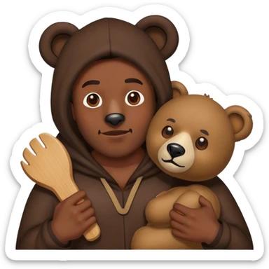 black man wearing a bear costume holding the mask in his hands sticker