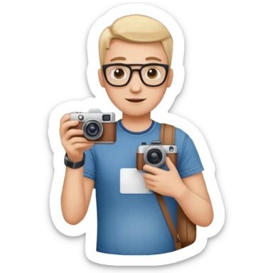 a tourist in europe holding a camera not wearing khaki sticker